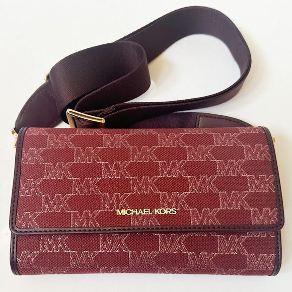 Michael Kors Jet Set Zip Around Wallet Crossbody Bag MK Glitter Gold Mulberry - Picture 9 of 15